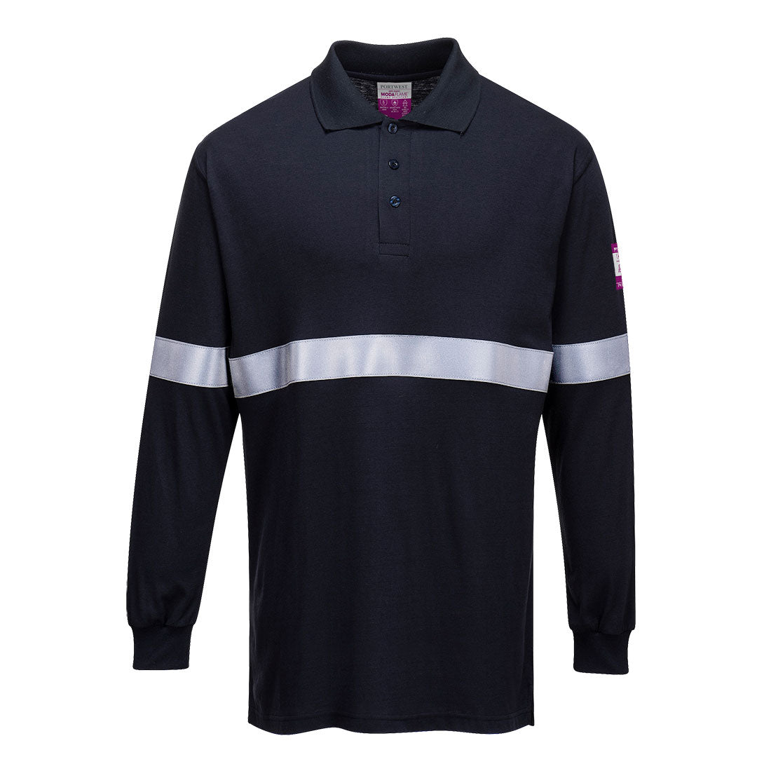 Flame Resistant Anti-Static Long Sleeve Polo Shirt with Reflective Tape