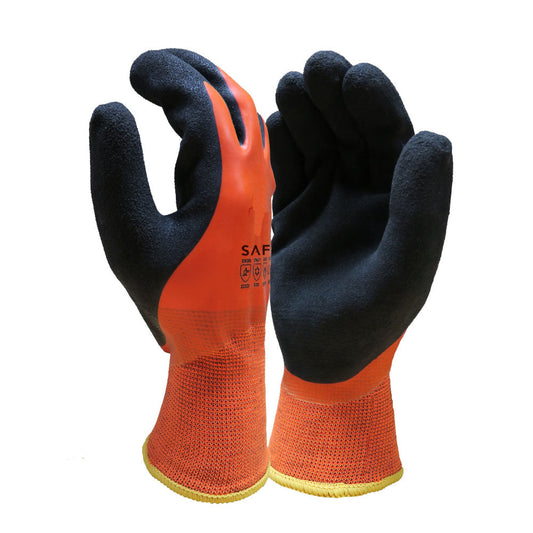 Orange safety glove with black palm