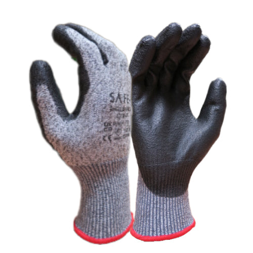 Grey safety glove with black palm